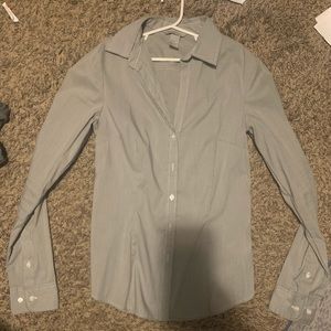 Ladies fitted button down blouse - with extra buttons — light grey with white